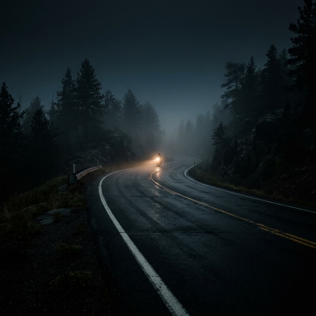 Misty dark road at night